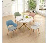 GrandCA HOME Juego de Mesa y Sillas de Comedor, 100×100×76.5CM Mesa de Comedor Redonda, 4 Sillas de Cocina en Colores Mixtos Tapizadas, Comedor, Sala de Estar, Cocina (Mármol Blanco-GD + WGPL)