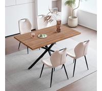 GrandCA HOME Juego de Mesa y Sillas de Comedor, Mesa de Comedor Cuadrada de 140 cm y 4 Sillas de Cocina Tapizadas, Adecuado para Cocinas y Comedores(Veta de Madera Clara + Beige)