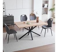 GrandCA HOME Juego de Mesa y Sillas de Comedor, Mesa de Comedor Cuadrada de 140 cm y 4 Sillas de Cocina Tapizadas, Adecuado para Cocinas y Comedores(Veta de Madera Clara + Gris)