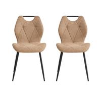 GrandCA HOME Pack de 2 Sillas de Comedor, Chaise de Cuisine en Lin, Sillas Tapizadas para Sala de Estar con Patas de Metal Negro, Adecuadas para Comedor, Sala de Espera, Caqui