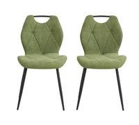 GrandCA HOME Pack de 2 Sillas de Comedor, Chaise de Cuisine en Lin, Sillas Tapizadas para Sala de Estar con Patas de Metal Negro, Adecuadas para Comedor, Sala de Espera, Verde