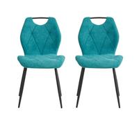 GrandCA HOME Pack de 2 Sillas de Comedor, Chaise de Cuisine en Lin, Sillas Tapizadas para Sala de Estar con Patas de Metal Negro, Adecuadas para Comedor, Sala de Espera, Azul