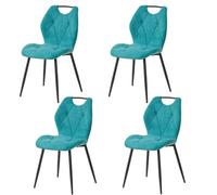 GrandCA HOME Pack de 4 Sillas de Comedor, Chaise de Cuisine en Lin, Sillas Tapizadas para Sala de Estar con Patas de Metal Negro, Adecuadas para Comedor, Sala de Espera, Azul