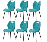 GrandCA HOME Pack de 6 Sillas de Comedor, Chaise de Cuisine en Lin, Sillas Tapizadas para Sala de Estar con Patas de Metal Negro, Adecuadas para Comedor, Sala de Espera, Azul