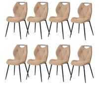 GrandCA HOME Pack de 8 Sillas de Comedor, Chaise de Cuisine en Lin, Sillas Tapizadas para Sala de Estar con Patas de Metal Negro, Adecuadas para Comedor, Sala de Espera, Caqui