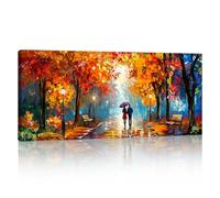 Grande Madera Cuadros Decoracion, Naranja Rojo Otoño Parque Salon Modernos Cuadros Amarillo Árbol Pintura Lienzos Cuadros Decorativos Salón Dormitorio Comedor Oficina Listo para colgar 120x50cm