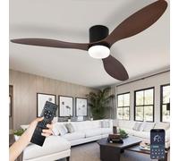 Grande Ventilador De Techo Con Luz Led Silencioso Y Mando A Distancia, Lampara Techo Ventilador Dormitorio, Modernos Plafon Ceiling Fan with Light Salon, 6-vel Motor DC Reversible-Black-WoodGrain|42in