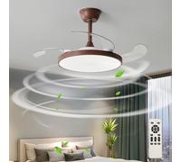 Grande Ventilador De Techo Con Luz Y Mando A Distancia Silencioso Dormitorio Retráctil Ceiling Fan with Light Regulable Reversibile Moderno Lampara Ventilador Inteligente 6 Velocidades-Wood||108cm