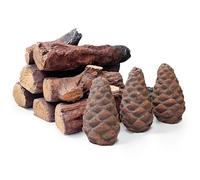 Grandhom Troncos de chimenea de gas, 10 troncos pequeños, juego de leña cerámica decorativa para interiores y exteriores, ventilados, sin ventilación, eléctricos, bioetanol