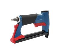 Grapadora neumática de 4 a 16 mm, grapadora para madera con corona de 12,8 | Capacidad de 125 grapas | 4 - 8 bar | Salida de aire trasera | Mango antideslizante | Con maletín de transporte