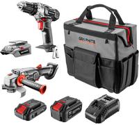 GRAPHITE Zestaw E+: taladro (58G000), amoladora (58G003), adaptador USB (58G025), 2 baterías (58G001/04), cargador (58G002)