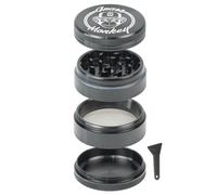 Grass Monkey® Grinder Aluminio - 4 piezas, Ø 5,5 cm - Molino de hierbas resistente con dientes afilados y tamiz de polen - Pala incluida - Negro