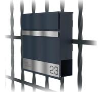 Graviers Design Buzón en antracita RAL 7016 con soporte para valla, buzón personalizado de acero inoxidable, grabado láser, placa para nombre, número de casa, buzón con candado, compartimento para