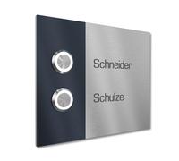 Graviers Design Timbre de vivienda con pulsador LED Grabación de 2 nombres - V2A acero inoxidable 140x115 mm - montaje empotrado seleccionable en superficie para puerta