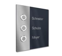 Graviers Design Timbre de vivienda con pulsador LED Grabación de 3 nombres - V2A acero inoxidable 140x150 mm Pintura en polvo RAL 7016 - montaje empotrado seleccionable en superficie