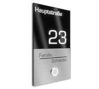 Graviers Design V2A timbre de acero inoxidable con número de casa nombre de la calle grabado - placa 110x180mm LED pulsador diseño moderno acrílico negro