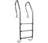 Gre 126674 - Escalera de Seguridad para Piscinas Enterradas de Madera - Acero Inoxidable, Peldaños Antideslizantes y Sistema de Protección Infantil