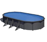 Gre KIT730GY Piscina de Acero Elevada, Ovalada con Aspecto Acero Gris Grafito, Piscinas Desmontables para Jardín, 730 x 375 x 120 cm, Kea