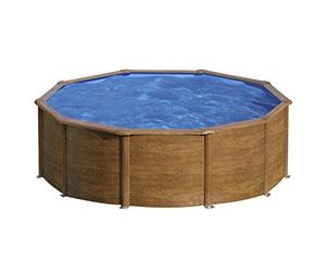 Gre KITPR453W Sicilia - Piscina Elevada Redonda, Aspecto Madera, 460 x 120 cm