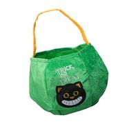 Greabuy Bolsa de colección de temporada de terciopelo decorado con calabaza, espacioso soporte para caramelos, accesorio de fiesta de vacaciones para niños, bolsa de calabaza de Halloween, Green, B