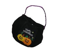 Greabuy Bolsa de colección de temporada de terciopelo decorado con calabaza, espacioso soporte para caramelos, accesorio de fiesta de vacaciones para niños, bolsa de calabaza de Halloween, Black, A
