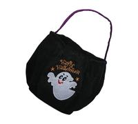 Greabuy Bolsa de colección de temporada de terciopelo decorado con calabaza, espacioso soporte para caramelos, accesorio de fiesta de vacaciones para niños, bolsa de calabaza de Halloween, Black, B