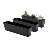 GREANER - 3 macetas rectangulares Negras de 41 x 10 cm, Agujeros de Drenaje y bandejas, plástico, alféizar de Ventana, Hierbas, suculenta, Flores jardín, balcón, decoración Interior y Exterior