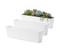 GREANER Macetas para Ventana, 3 macetas Grandes de 16 x 3.8 Pulgadas con Bandeja, macetas rectangulares de plástico para balcón, Oficina, jardín, al Aire Libre, alféizar de Ventana (Blanco)