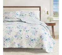 Great Bay Home Juego de edredón Floral Individual con Fundas, Juego de Ropa de Cama Floral Azul, Colcha Ligera para Todas Las Estaciones, Reversible, Ropa de Cama de Granja (Individual, mañana de