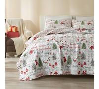 Great Bay Home Juego de edredón Reversible de 3 Piezas con Fundas de Almohada de Microfibra con Estampado navideño. Juego de edredón de Vacaciones de la colección Carol (Full/Queen)