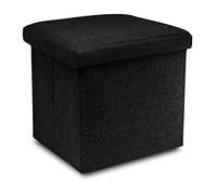 GreAT Puff Taburete para almacenaje Plegable Pack 2 Unidades, Carga máxima de 300 kg 38x38x38cm, Otomano Asiento (Pack 2 Unidades, Negro Tela)
