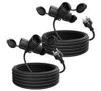 greate 2x alargador electrico 10 Metros de 3 Tomas - Alargadera Impermeable IP44 para Áreas Exteriores - Cable electrico 3500W - Extension lead, alargador enchufe, alargo enchufe, alargadores enchufes