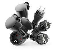 greate Set 3x enchufe macho + clavija hembra schuko impermeable IP54 | Con protección antitorsión y contra tracción - Enchufes hembra 230V, 2 polos, 16A & 3,7kW