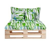 GREATOYAR Cojines Sofá Palets, Cojin Palet Fibra, Cojines Acolchados Palets, Cojín de Respaldo y Asiento, Conjunto 4 Piezas, para Jardín, Terraza, Balcón, Interior y Exterior, Hoja Verde Grande