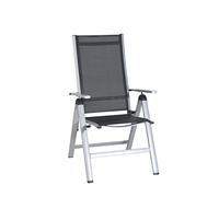 greemotion Silla de Jardín Plegable Monza, Silla Abatible de Aluminio y Textilene, Sillón de Balcón Respaldo Reclinable con 8 Posiciones, Plateado/Negro