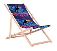Green Blue GB183 Tumbona Plegable de Madera de Haya para jardín y Playa, con Respaldo Ajustable en 3 Posiciones e impresión por sublimación de Alta definición con Motivos Tropicales (Tucán)