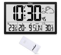 Green Blue GB218 Reloj de Pared Grande Digital con Sensor Exterior, Reloj DCF, Alarma con Función de Repetición, Pantalla LCD, Temperatura Interior y Exterior, Previsión, Dimensiones 37 x 22,5 cm