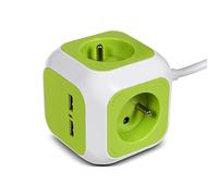 Green Blue Ladrón MagicCube con 4 enchufes y 2 Puertos USB, enchufes con Puesta a Tierra Tipo E francés