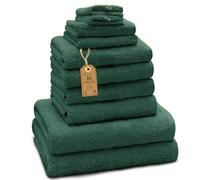 Green Mark Juego de 10 Toallas 100% algodón - 4 de Mano 50×100, 2 de Ducha 70×140, 2 de Invitados 30×50 y 2 Manoplas de baño - Verde Oscuro