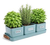 Green Thumbz Macetas Decorativas Interior con Macetero Rectangular con Mangos de Cuero - Macetas y Jardinera Rectangular Ideales para Plantas de Interior - Color Azul