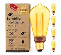 greenandco 4x Bombilla LED Smart WiFi Edison Estilo Vintage | E27 ST64 | 3,8W 160lm | 1800K | 320° | 230V | Sin Parpadeos | Regulable | Compatible con Alexa y Google Assistant