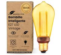 greenandco Bombilla LED Smart WiFi Edison Estilo Vintage | E27 ST64 | 3,8W 160lm | 1800K | 320° | 230V | Sin Parpadeos | Regulable | Compatible con Alexa y Google Assistant