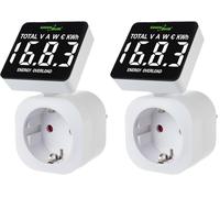 GreenBlue Contador de Consumo de Energía, Vatímetro Digital, Medidor de Electricidad, 16A, Carga máx. 3680W, Submemoria, Muestra los kWh Consumidos y Costes de Energía (GB620 F) (Paquete de 2)