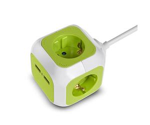 GreenBlue GB118G - MagicCube, Toma de Corriente cuádruple, 2 entradas USB, Longitud del Cable 1,4m
