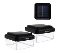 GreenBlue GB127 WW Solar Poste Cape Iluminación conjunto de 2 para 80x80 mm Postes Blanco Cálido 3200K 8 LED Sensor de Crepúsculo Batería extraíble Resistente al Agua para Jardín Terraza Camino y Pad