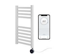 Greened House White Electric Smart WiFi - Toallero con calefacción, 400 mm de ancho x 600 mm de alto, 7 días, temporizador programable, compatibilidad con aplicación (riel blanco + elemento WiFi