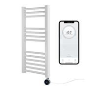 Greened House White Electric Smart WiFi - Toallero con calefacción, 400 mm de ancho x 800 mm de alto, 7 días, temporizador programable, compatibilidad con aplicación (riel blanco + elemento WiFi