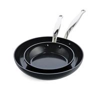 GreenPan Barcelona Hard Anodized - Juego de 2 sartenes anodizadas de cerámica saludable, 2 unidades, 20 cm y 28 cm, sin PFAS, mango de acero inoxidable, resistente a arañazos, inducción, horno