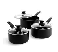 GreenPan Cambridge Juego de Ollas Sanas de Cerámica Antiadherente, 16cm/1.5L, 18cm/2.1L y 20cm/3.1L con Tapas, Libre de PFAS, Inducción, Apto para Horno, Negro