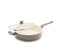 GreenPan Essence Pro sartén honda 28 cm con tapa, 4,25 L, revestimiento antiadherente cerámico sin PFAS, inducción, apto para horno hasta 160 °C, apto para lavavajillas, blanco crema